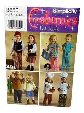 Simplicity 3650 Kids Costume Size 1 to 4 ‎ Pirate Doctor Chef Pattern Uncut